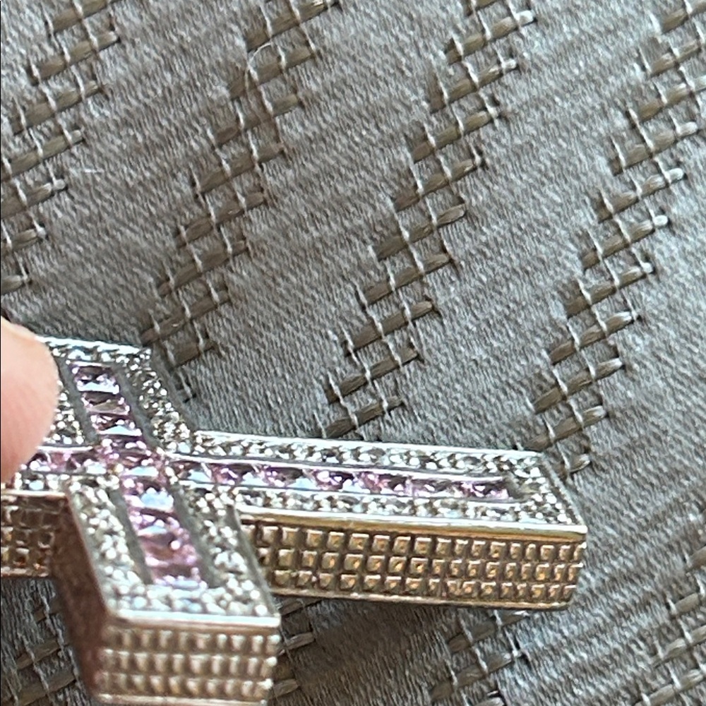 Vintage Pink and Silver Cross Necklace - Picture 9 of 17